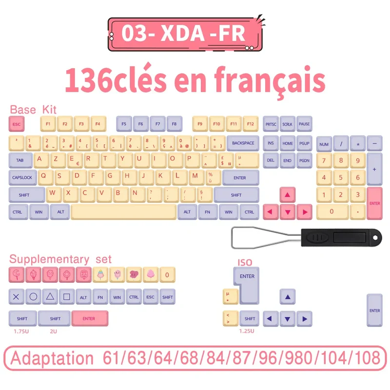 Keycaps AZERTY XDA PBT ISO 140 touches