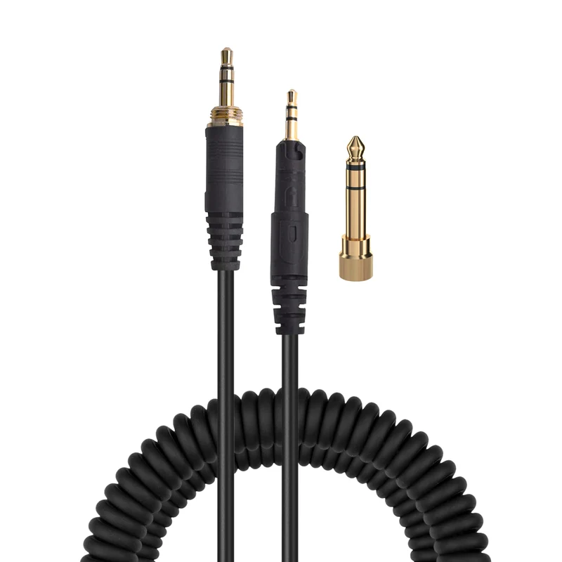 Câble audio spiralé de remplacement compatible avec les modèles Audio-Technica ATH-M50x, M40x, M70x et M60x – Jacks plaqués or 2.5 mm vers 3.5 mm avec adaptateur 6.5 mm