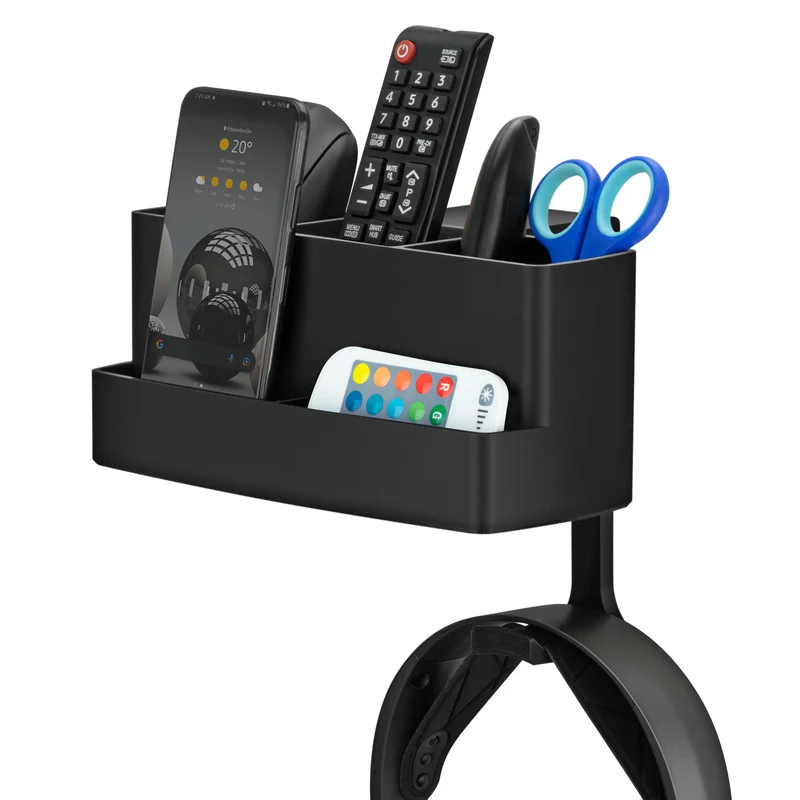 Support de suspension pour télécommande, papeterie, casque et téléphone pour tables et bureaux, facile à installer, pince réglable, convient à différentes tailles de télécommandes, stylos, crayons, casques, téléphones et plus encore