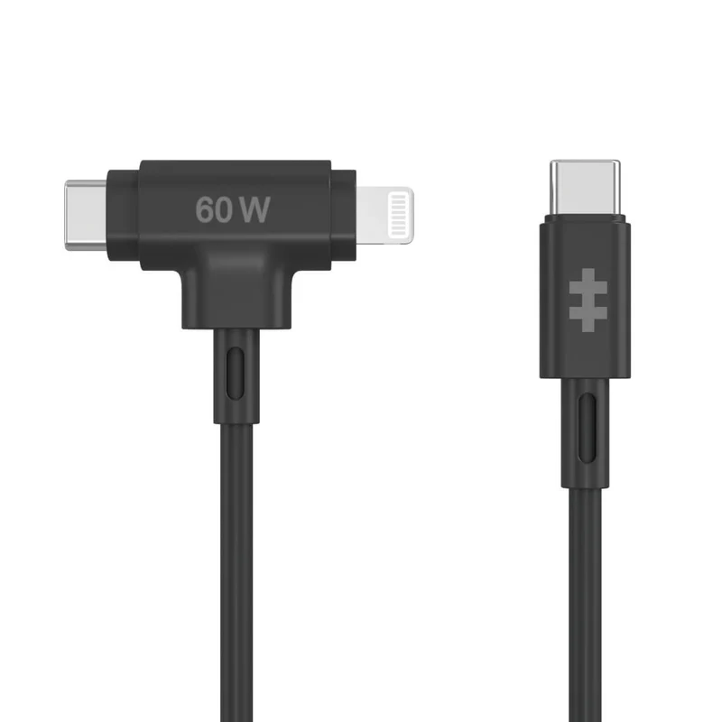 HyperJuice Câble hybride USB-C et Lightning en silicone (1,5 m) - Noir