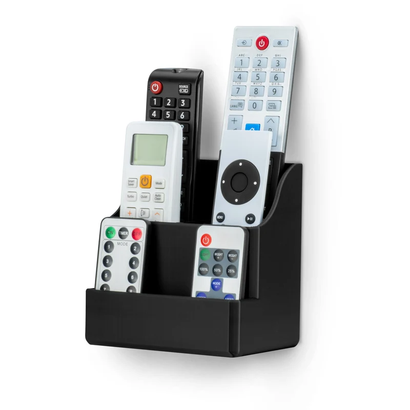 Support mural adhésif pour télécommande, facile à installer, peut contenir jusqu'à 4 télécommandes et rangement pour téléphones, stylos et plus encore