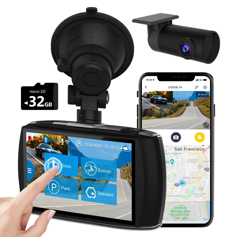 Refurbished: 4.0" Touch Screen Dash Cam Front and Rear, 4K Dual Dash cam, 2K+1080P Front and Rear, Touch Screen WiFi Car Camera, WDR, Night Vision, G-Sensor, Loop Recording, 24 Hours Parking Mode, Support 512GB Max
