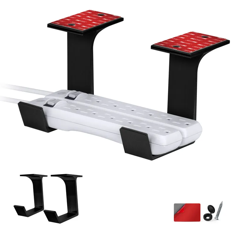Support de montage sous le bureau, adhésif et à visser, compatible avec Belkin, GE et autres barres d'alimentation, câbles, adaptateurs