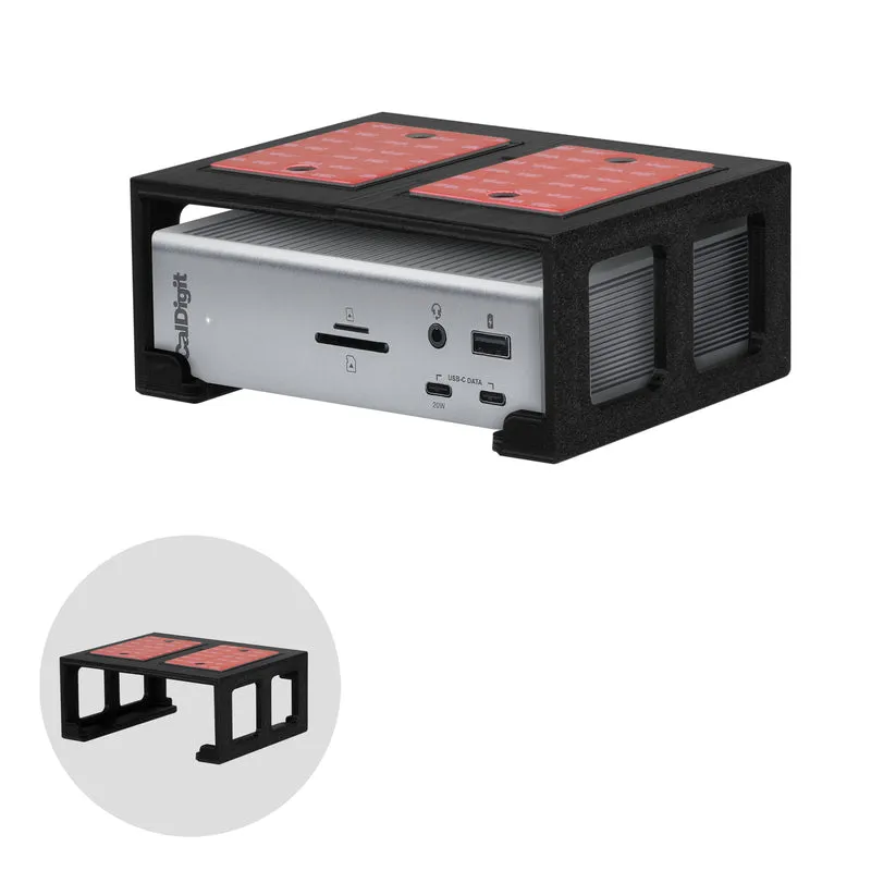 Support de montage sous le bureau compatible avec Caldigit TS4 Thunderbolt Station 4 - Station d'accueil peu encombrante, facile à installer, adhésive et à visser, réduit l'encombrement, libère de l'espace sur le bureau