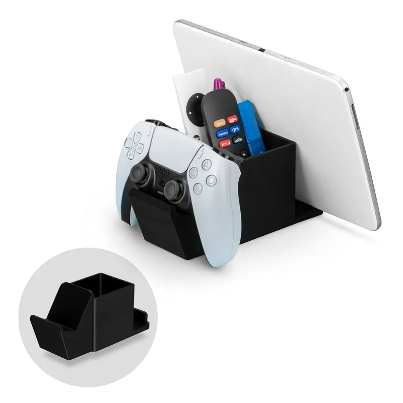 Organiseur de bureau avec support pour manette de jeu, support de tablette pour iPad/iPhone, télécommande TV et stockage de stylet, réduit l'encombrement du bureau, ayez tous vos articles de table d'appoint dans un seul espace.