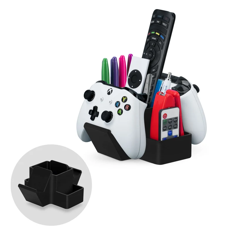 Double manette de jeu, télécommande TV et organiseur de bureau, réduit l'encombrement du bureau, idéal pour les tables d'appoint et de thé, convient à tous les types de manettes de jeu, grand espace de rangement pour les articles de papeterie et plus encore (D03)