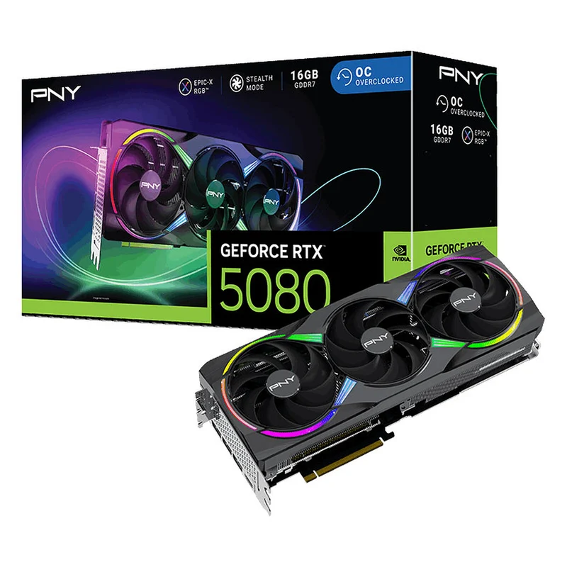 PNY GeForce RTX 5080 16GB ARGB Overclocked Triple Fan