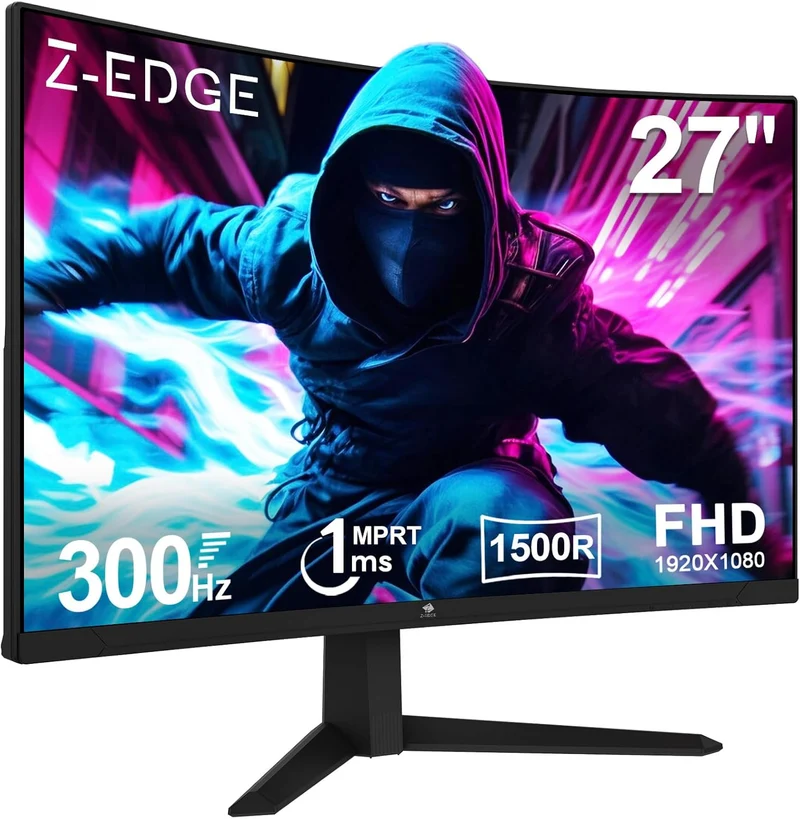 Refurbished: 27" 300Hz Curved Gaming Monitor, 1ms 16:9 FHD 1080P Frameless Curved Monitor