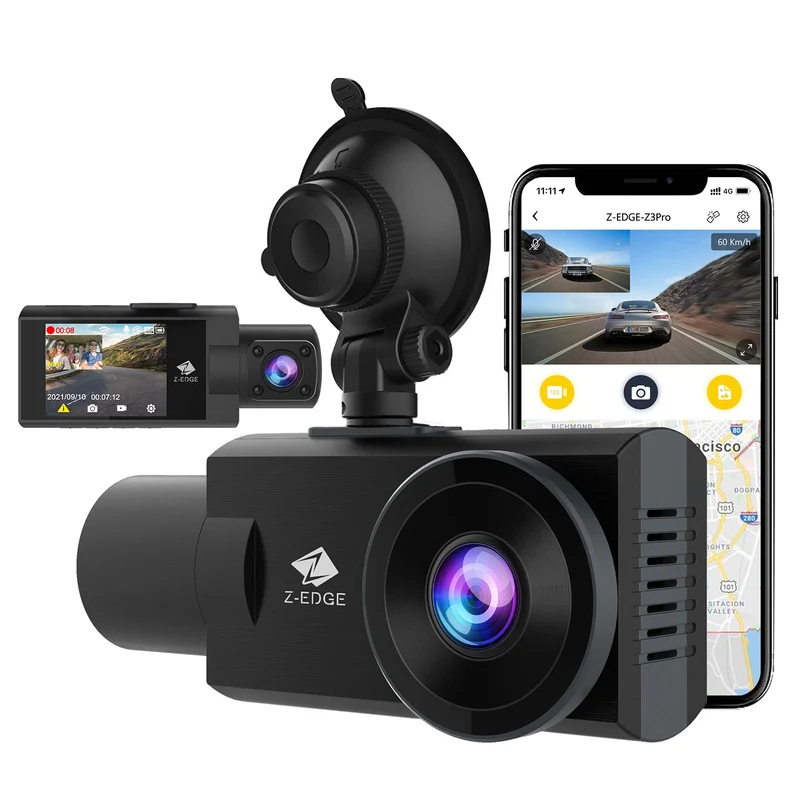 Refurbished: Z-EDGE Z3 Pro Dual Dash Cam, WiFi&App Connection, 2K+1080P Front and Inside Dash Cam, IR Night Vision