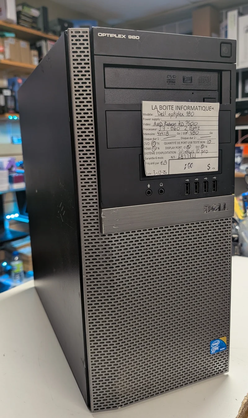 PC Desktop Dell OptiPlex 980 i7-860 8Go Ram SSD 480Go DVD HDMI Win10
