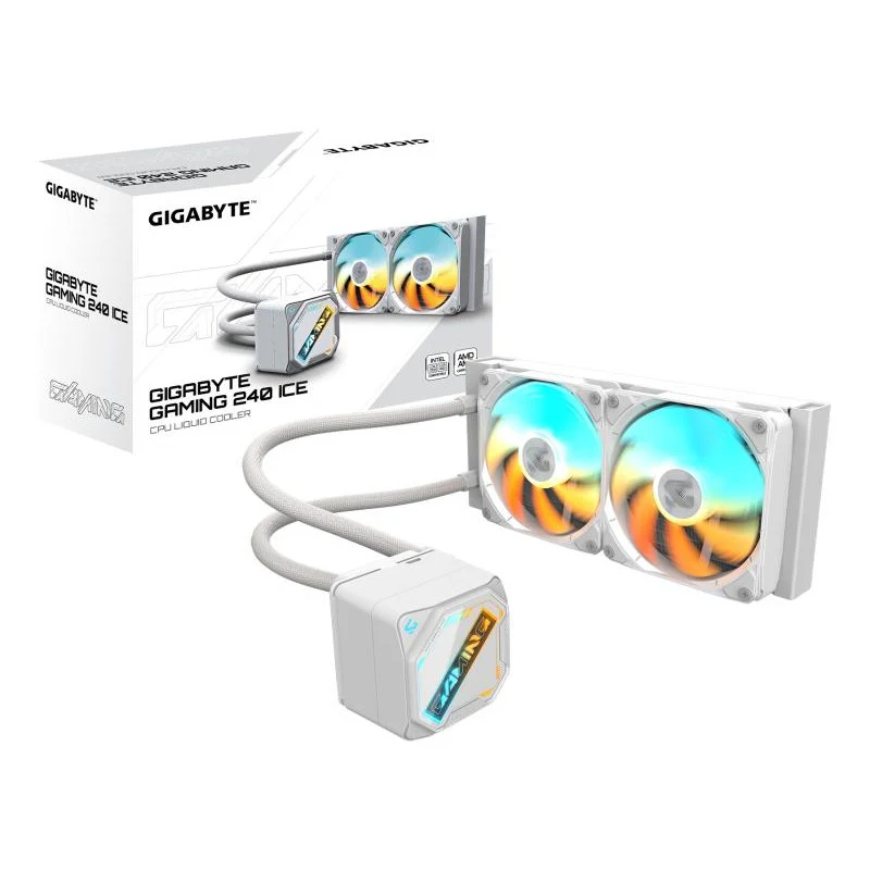 GIGABYTE GAMING 240 ICE Refroidisseur Liquide pour CPU - 2x120mm Ventilateurs ARGB, mécanisme d'emboîtement coulissant, DAISY-CHAIN, Compatible Intel LGA 1851 et AMD AM5