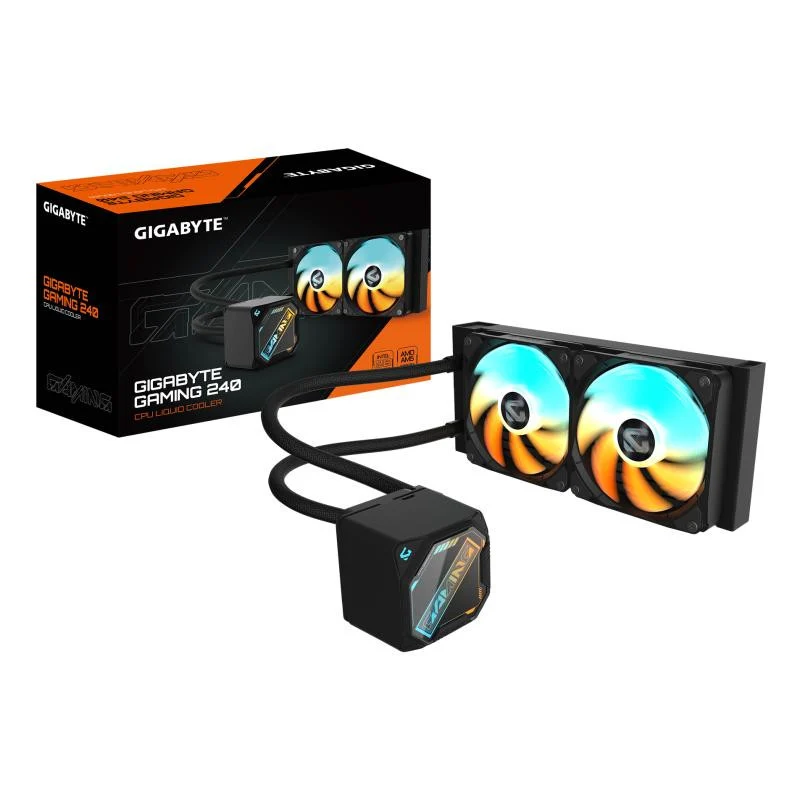 GIGABYTE GAMING 240 Refroidisseur Liquide pour CPU - 2x120mm Ventilateurs ARGB, mécanisme d'emboîtement coulissant, DAISY-CHAIN, Compatible Intel LGA 1851 et AMD AM5