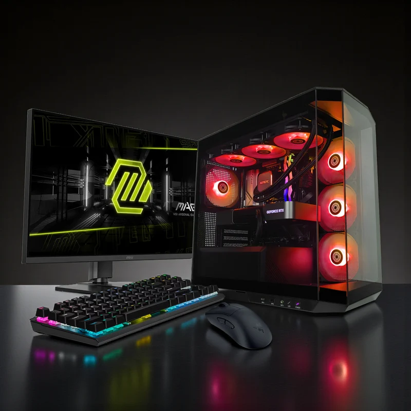 XOTIC PC 4K Gaming Desktop + Monitor Bundle, AMD Ryzen 7 7700X, NVIDIA GeForce RTX 5080, 32GB DDR5, 2TB SSD
