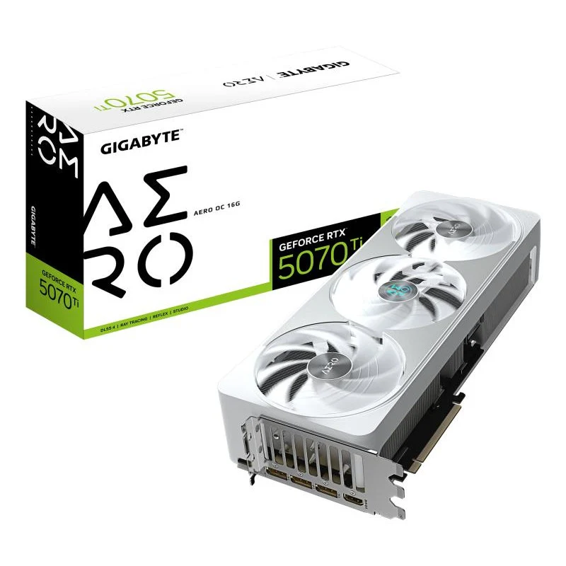 GIGABYTE GeForce RTX 5070 Ti AERO OC 16G Carte Graphique - 16 Go GDDR7, 256 bits, PCI-E 5.0, 2588 MHz Core Clock, 3 x DP 2.1a, 1 x HDMI 2.1b, NVIDIA DLSS 4, GV-N507TAERO OC-16GD