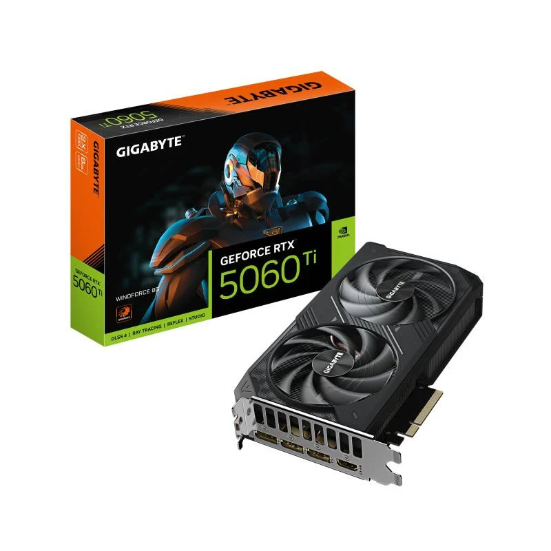 GIGABYTE GeForce RTX 5060 Ti WINDFORCE 8G Carte Graphique 8 Go GDDR7, 128 bits, PCI-E 5.0, 2572 MHz Fréquence du processeur, 3 x DisplayPort, 1 x HDMI, GV-N506TWF2-8GD