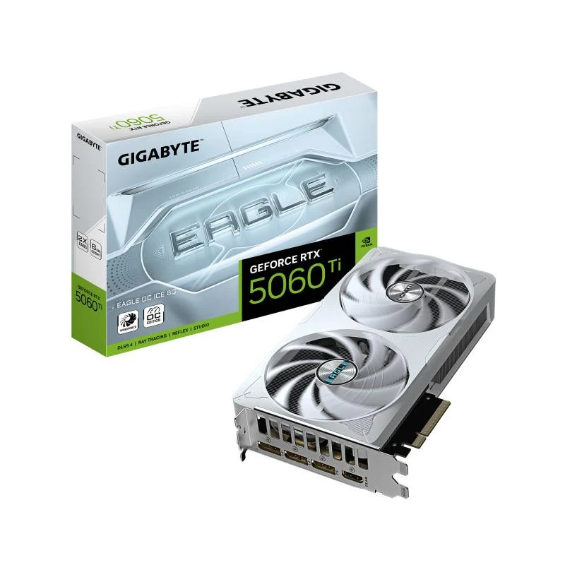 GIGABYTE GeForce RTX 5060 Ti EAGLE OC ICE 8G Carte Graphique 8 Go GDDR7, 128 bits, PCI-E 5.0, 2617 MHz Fréquence du processeur, 3 x DisplayPort, 1 x HDMI, GV-N506TEAGLEOC ICE-8GD