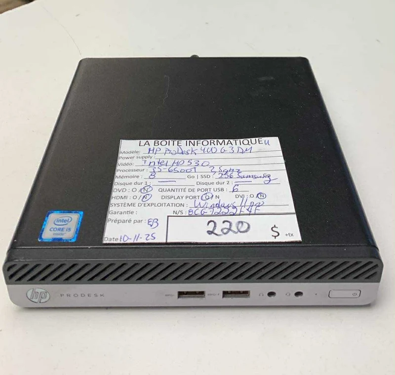 Tiny PC Desktop HP ProDesk 400 G3 DM i5-6500T 8Go SSD Samsung 256Go