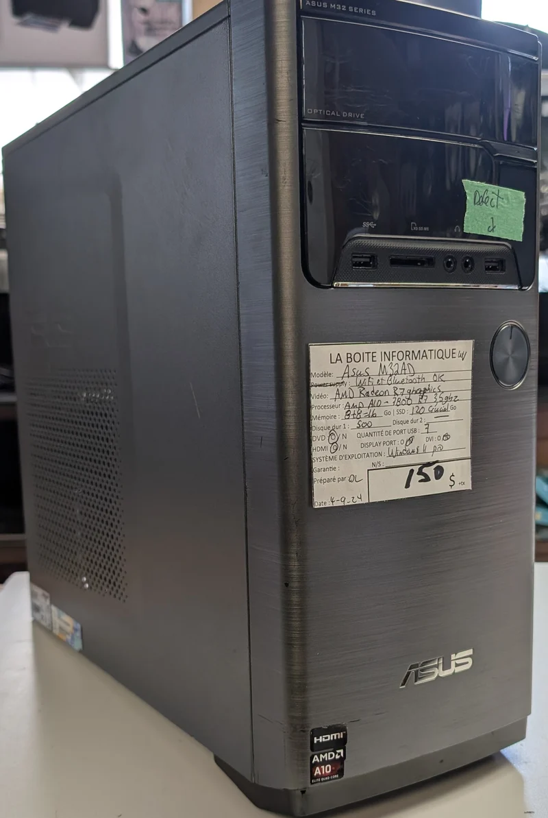 PC Desktop ASUS M32AD AMD A10-7800 R7 16Go SSD 120Go HDD 500Go DVD HDMI WiFi BT