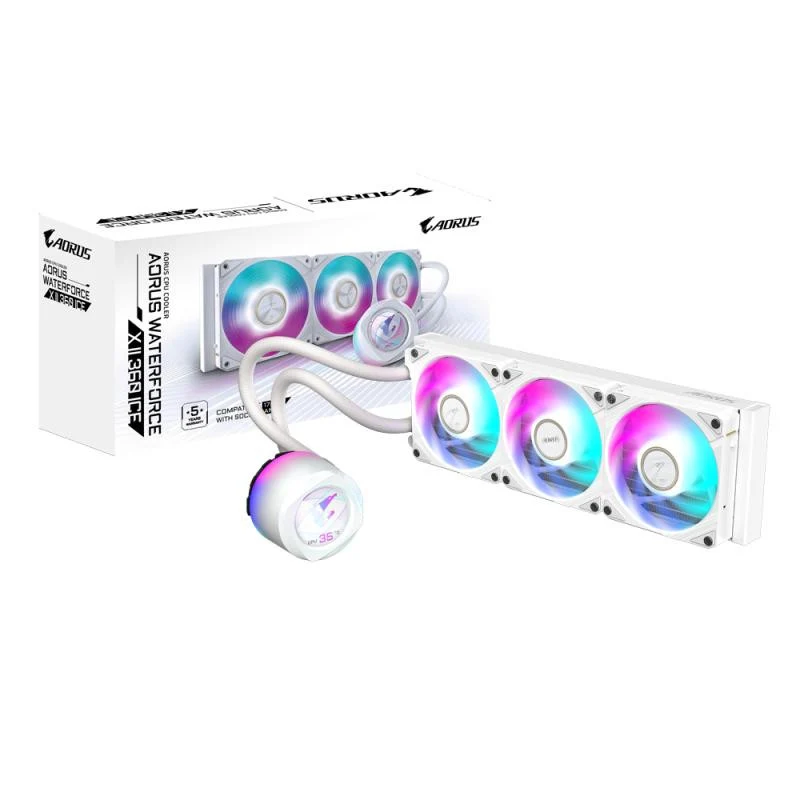GIGABYTE AORUS WATERFORCE X II 360 ICE Refroidisseur liquide pour processeur AIO - 3x ventilateurs ARGB de 120 mm, écran LCD en couleur, DAISY-CHAIN, compatible avec Intel LGA 1851 et AMD AM5
