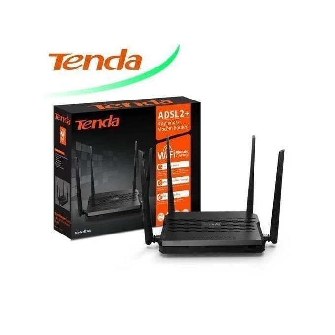 Tenda Modem Routeur Wifi - ADSL2+, USB, 4 Antennes - Noir