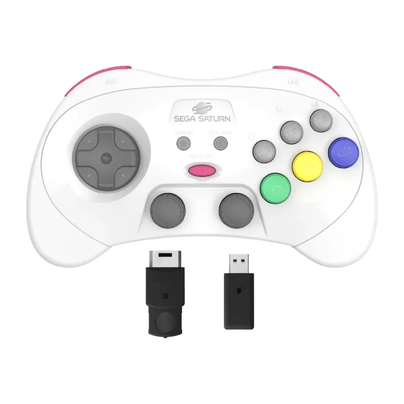 Manette sans fil Retro-Bit Pro style Saturn — 2 sticks à effet Hall, récepteurs Saturn et USB fournis