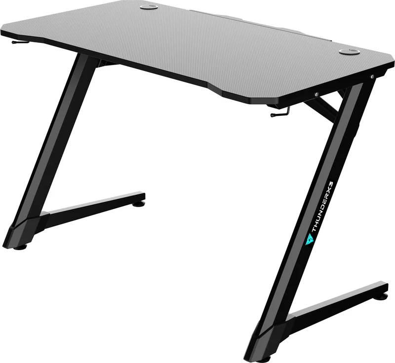 Bureau gaming ThunderX3 ED3 - plateau fibre de carbone, passe-câbles, support casque (Noir)