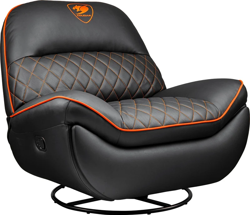 Sofa gaming Cougar Overlord - inclinable 160°, repose-pieds, rotation 360° (Noir/Orange)
