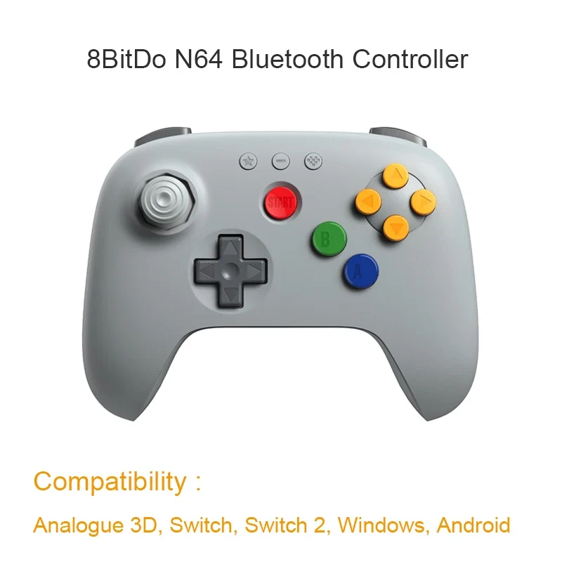 Manette 8BitDo 64 Bluetooth pour Analogue 3D, Switch et PC — stick à effet Hall et grille d'origine