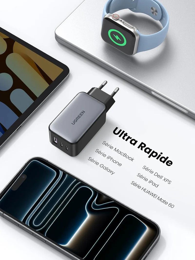 UGREEN Nexode 65W Chargeur USB C Rapide 3 Ports