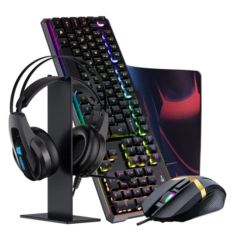 Kit Gaming 5 en 1 souris + clavier + tapis + casque + support