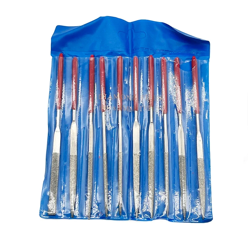 Lot de 10 limes aiguilles diamantées 3 x 140 mm — ajustage de coques