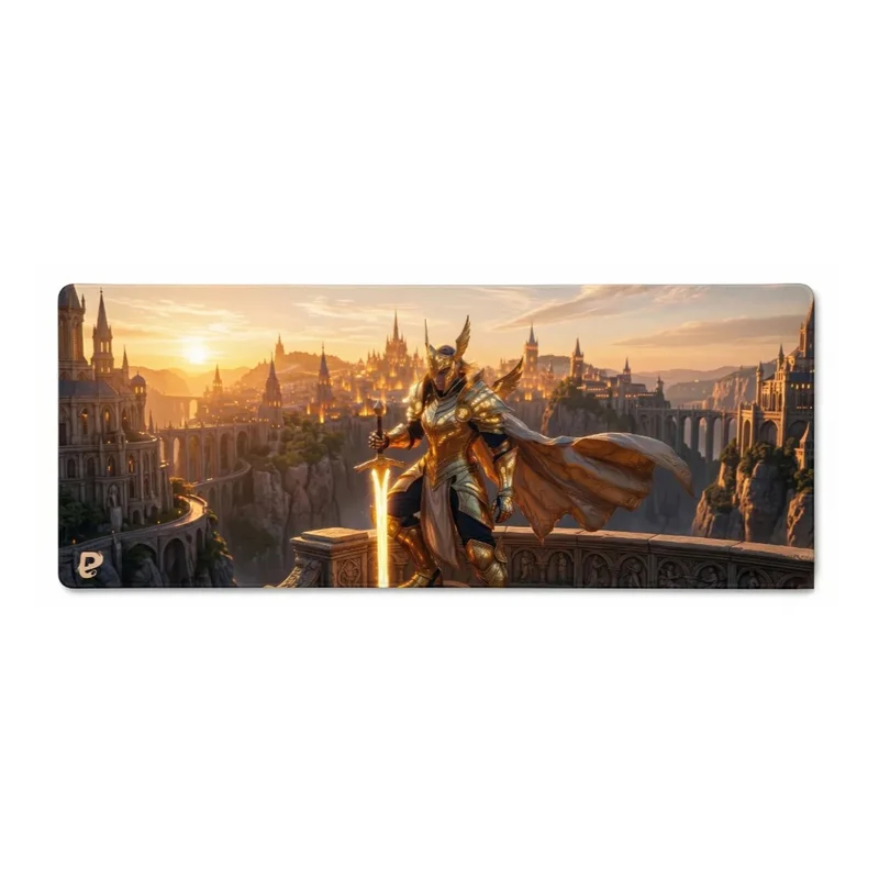Tapis de Souris XXL Chevalier d'Or | PopMyPad | 900x400mm | 3mm | Antidérapant Haute Précision