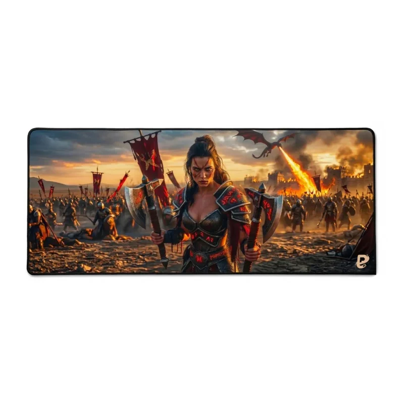 Tapis de Souris XXL Guerrière Fantasy | PopMyPad | 900x400mm | 3mm | Antidérapant Haute Précision