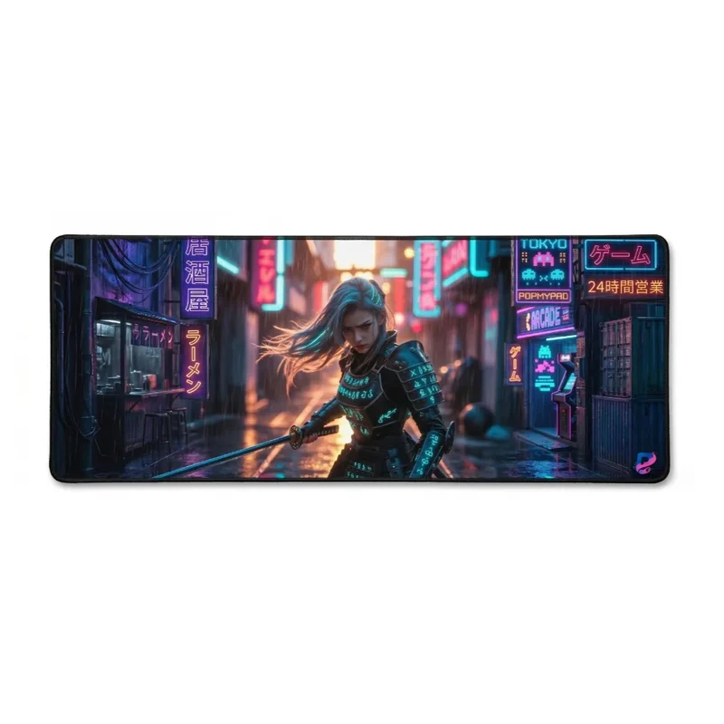 Tapis de souris XXL Cyberpunk Samurai | PopMyPad | 900x400mm | 3 mm | Vitesse et Précision.