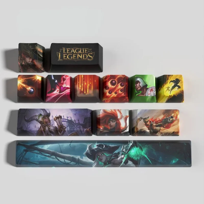 Keycaps Miss Fortune League of Legends – rendu comparé sur clavier noir et blanc