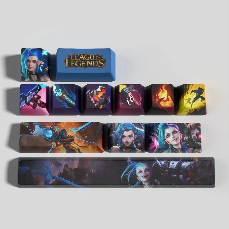 Keycaps Jinx League of Legends – Set 12 touches PBT bleu et rose