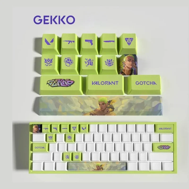 Adhérence ultime : Keycaps Valorant Gekko – 14 touches PBT antidérapantes