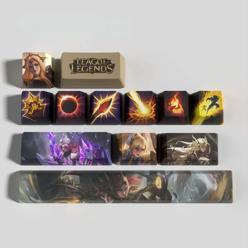 Keycaps Leona League of Legends – l'or solaire sur clavier blanc