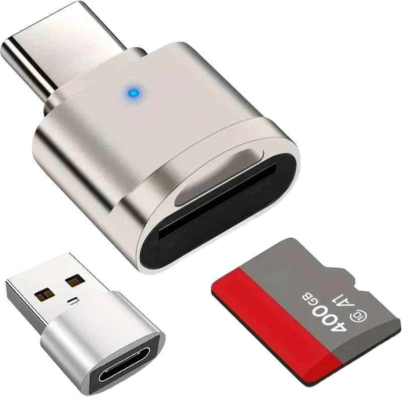 Lecteur de carte microSD USB-C — adaptateur USB-A inclus, corps zinc