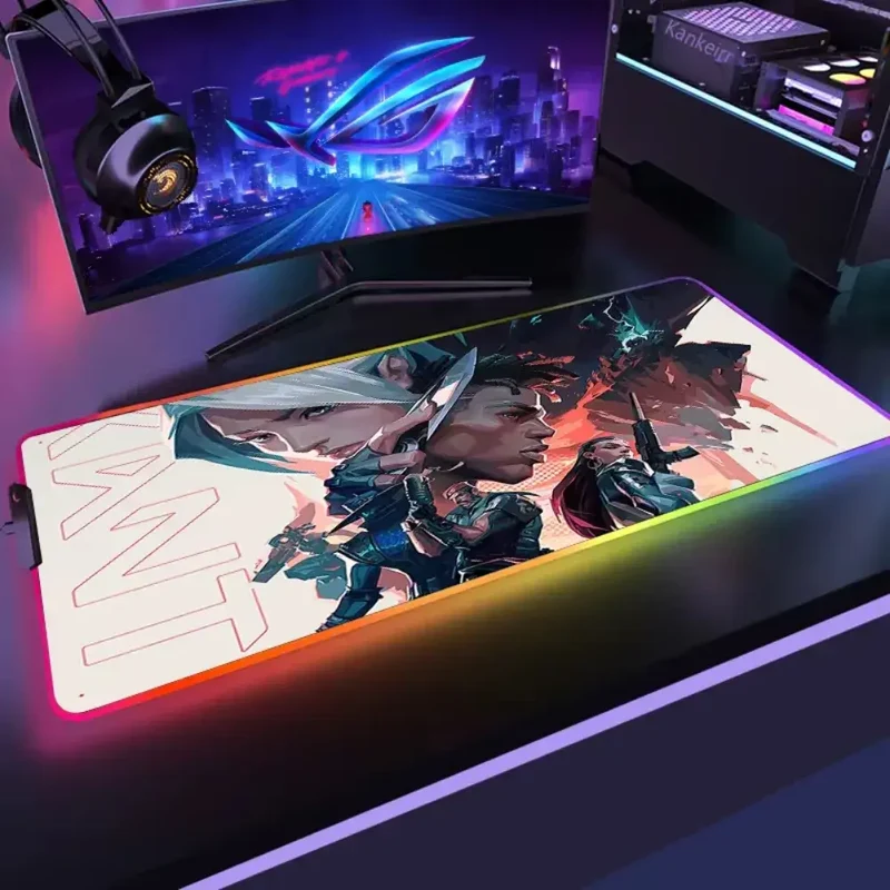 Tapis de souris XXL Valorant – identité du jeu, contour LED RGB